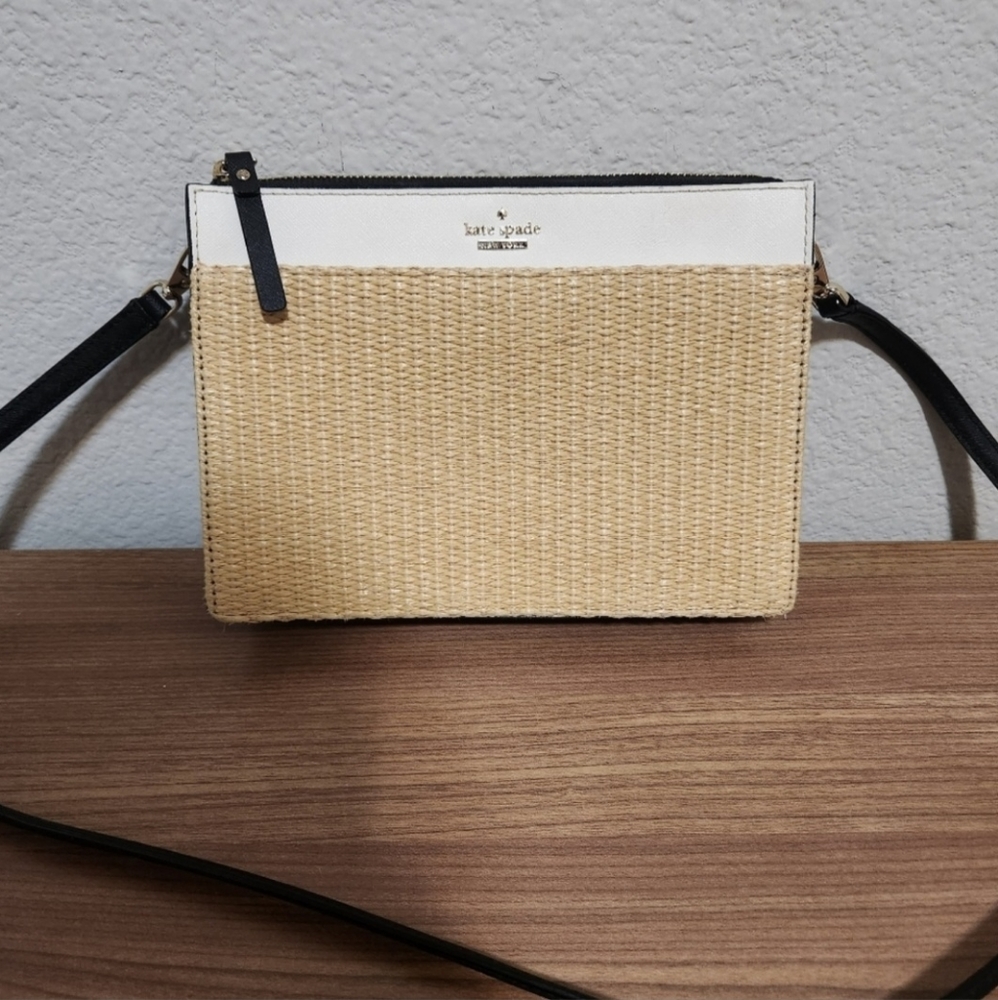 Kate Spade straw color block crossbody bag